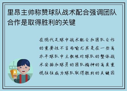 里昂主帅称赞球队战术配合强调团队合作是取得胜利的关键